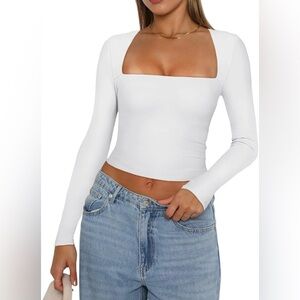 ReoRia | White Long Sleeve Square Neck Top